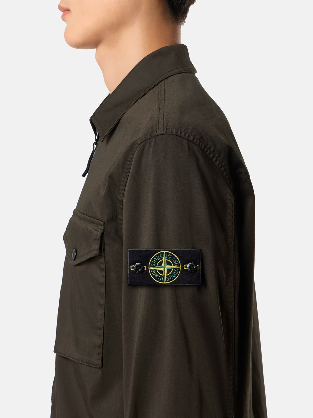 Stone Island Stretch Organic Cotton Satin Overshirt in Coal Grey
