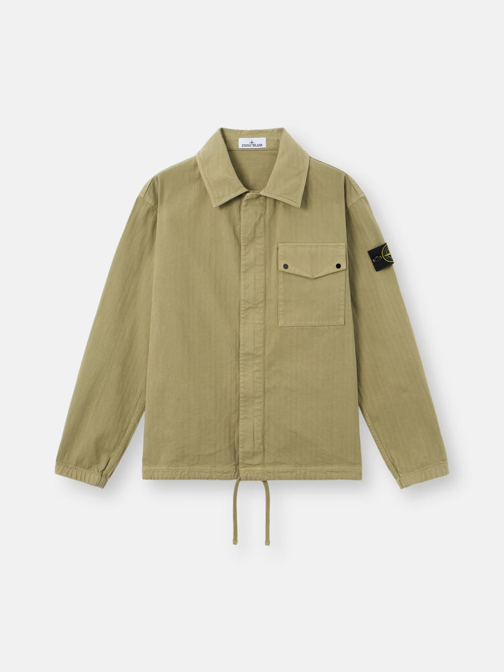 Stone Island Cotton Herringbone Overshirt in Laurel Green