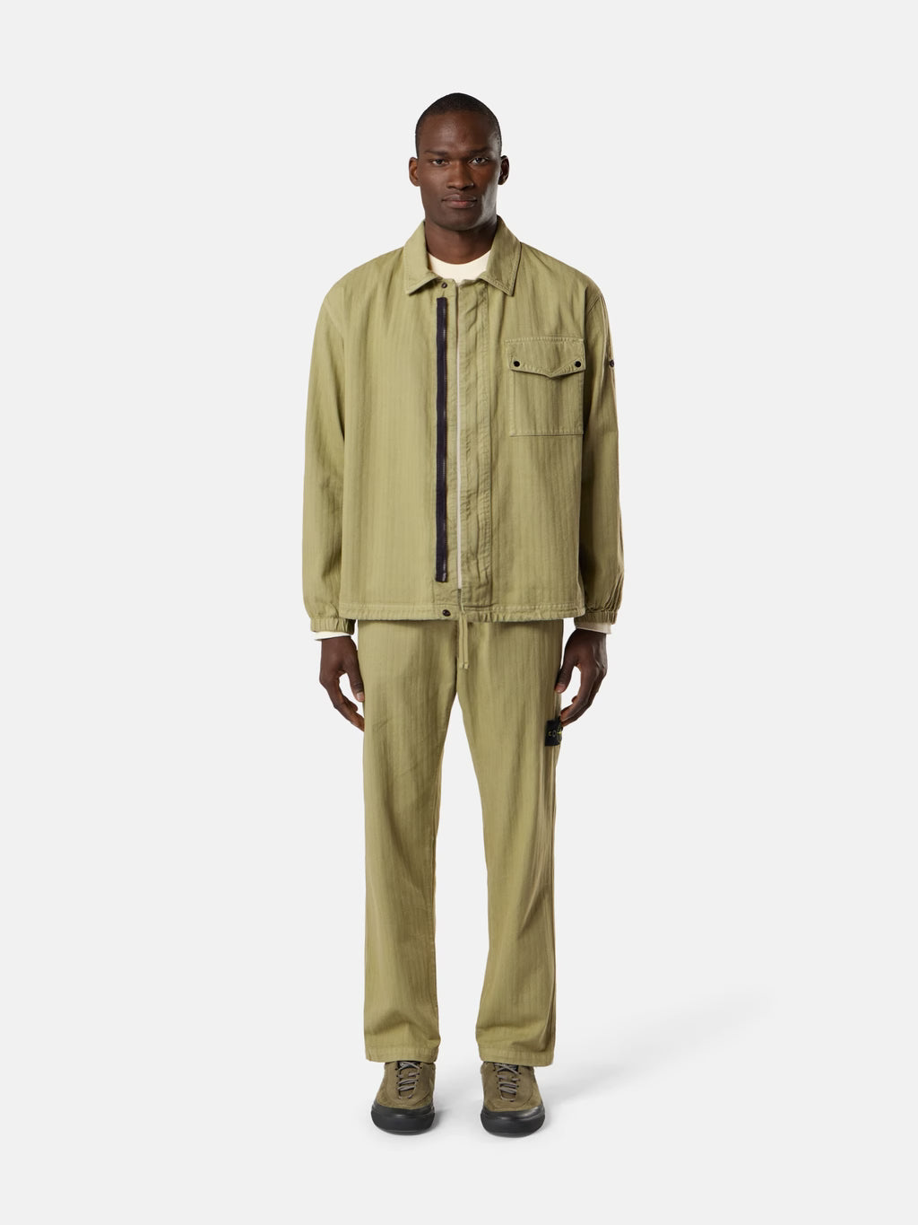 Stone Island Cotton Herringbone Overshirt in Laurel Green