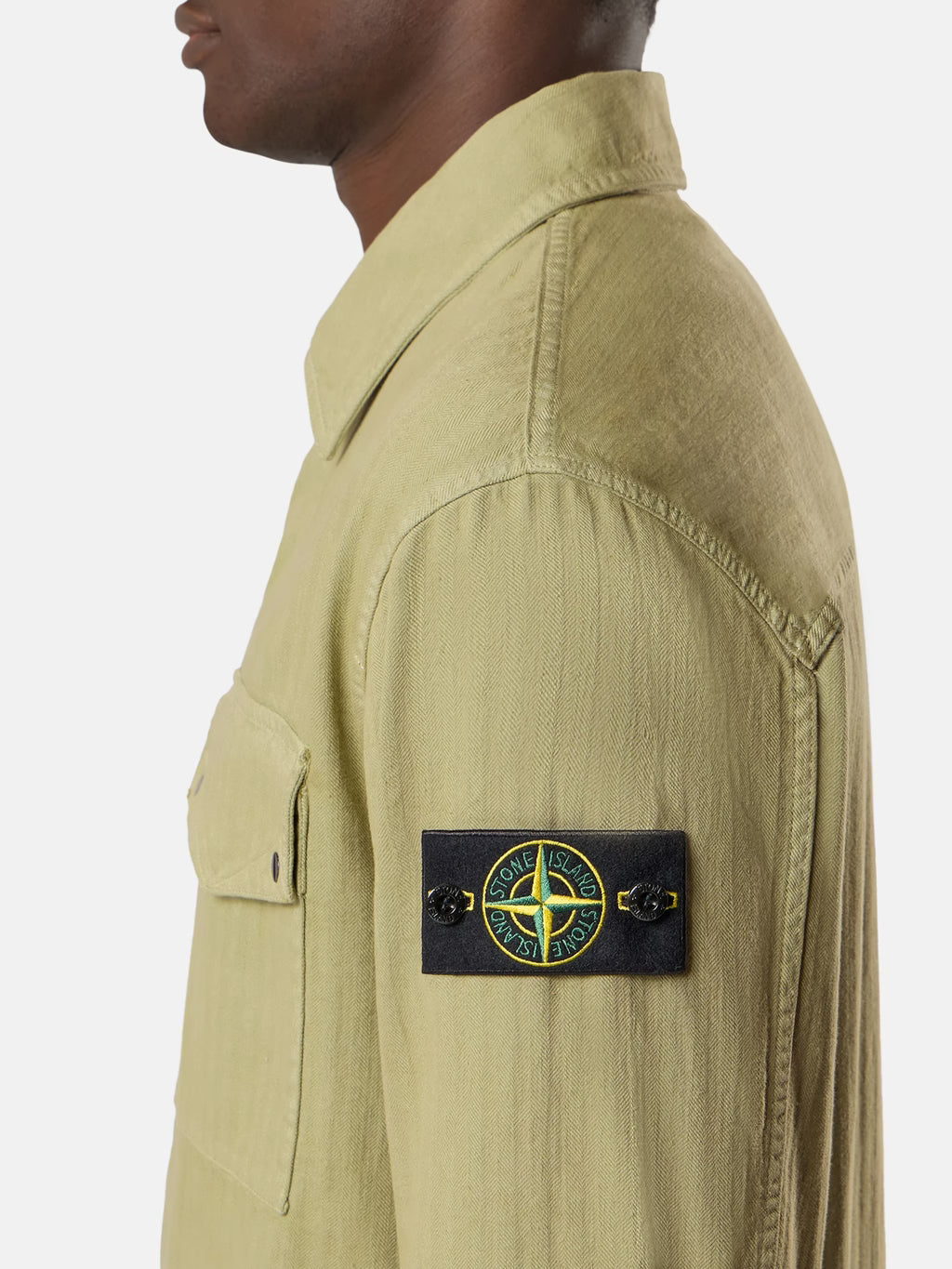 Stone Island Cotton Herringbone Overshirt in Laurel Green