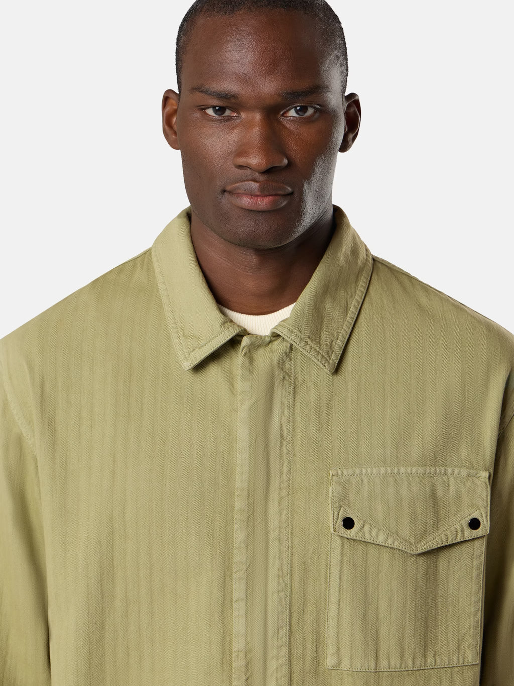Stone Island Cotton Herringbone Overshirt in Laurel Green