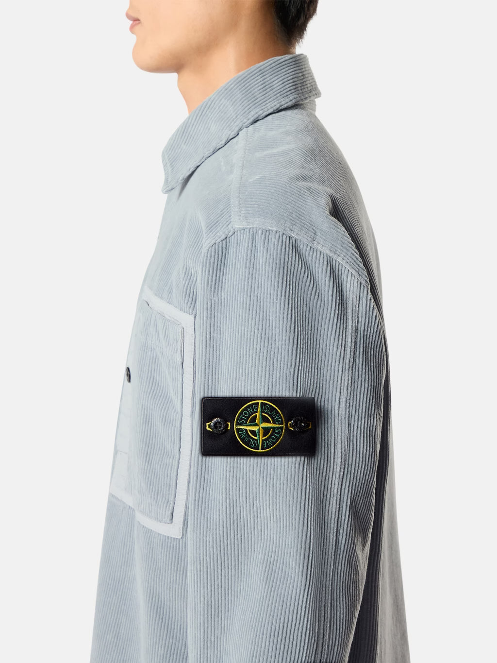 Stone Island Organic Cotton Corduroy 800 Chest Pocket Overshirt in Ash Grey