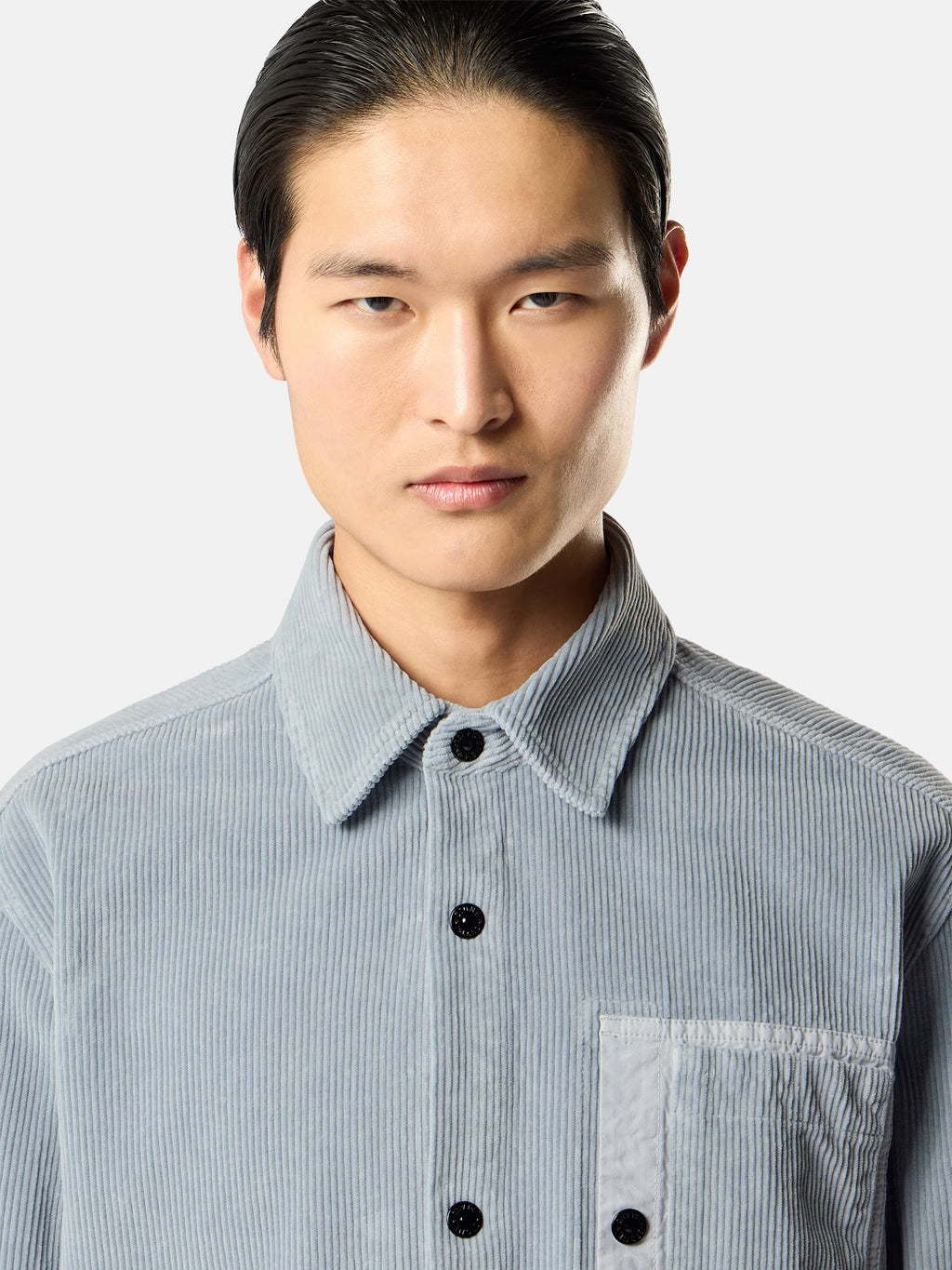 Stone Island Organic Cotton Corduroy 800 Chest Pocket Overshirt in Ash Grey