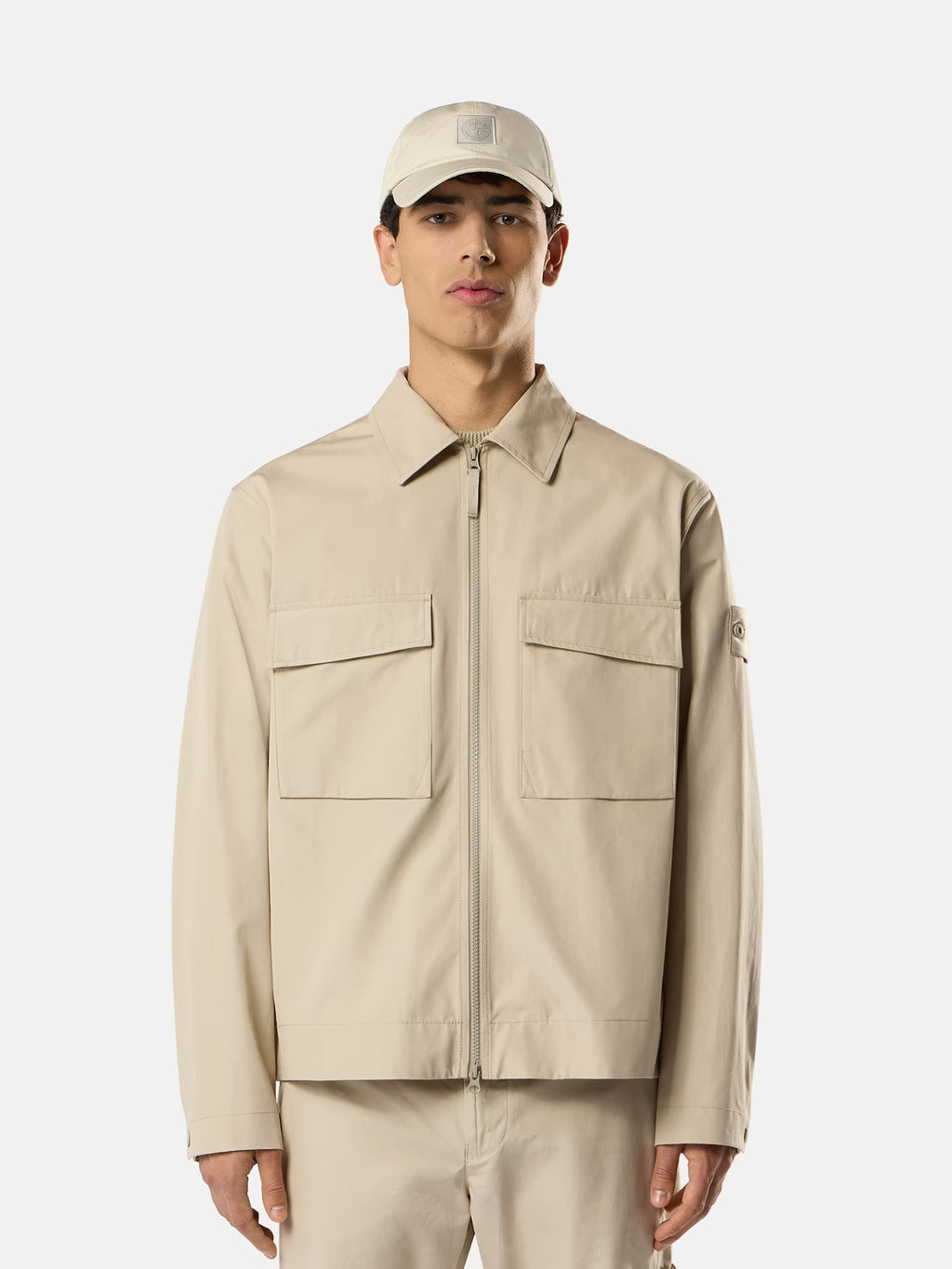 Stone Island All-Weather Cotton Canvas Ghost Overshirt in Beige