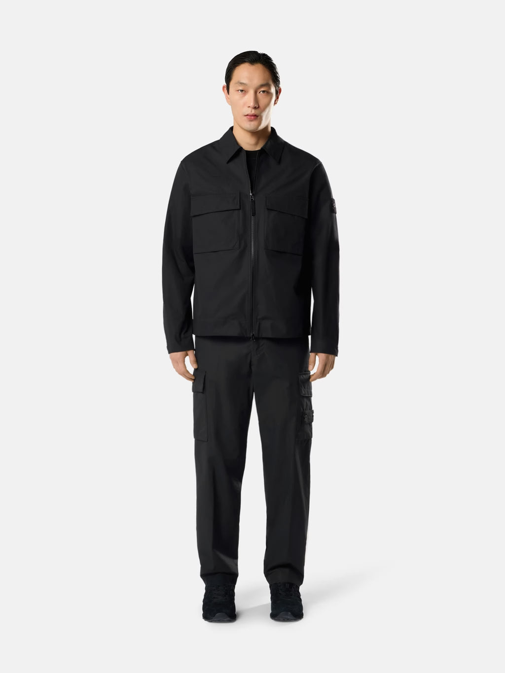 Stone Island All-Weather Cotton Canvas Ghost Overshirt in Black