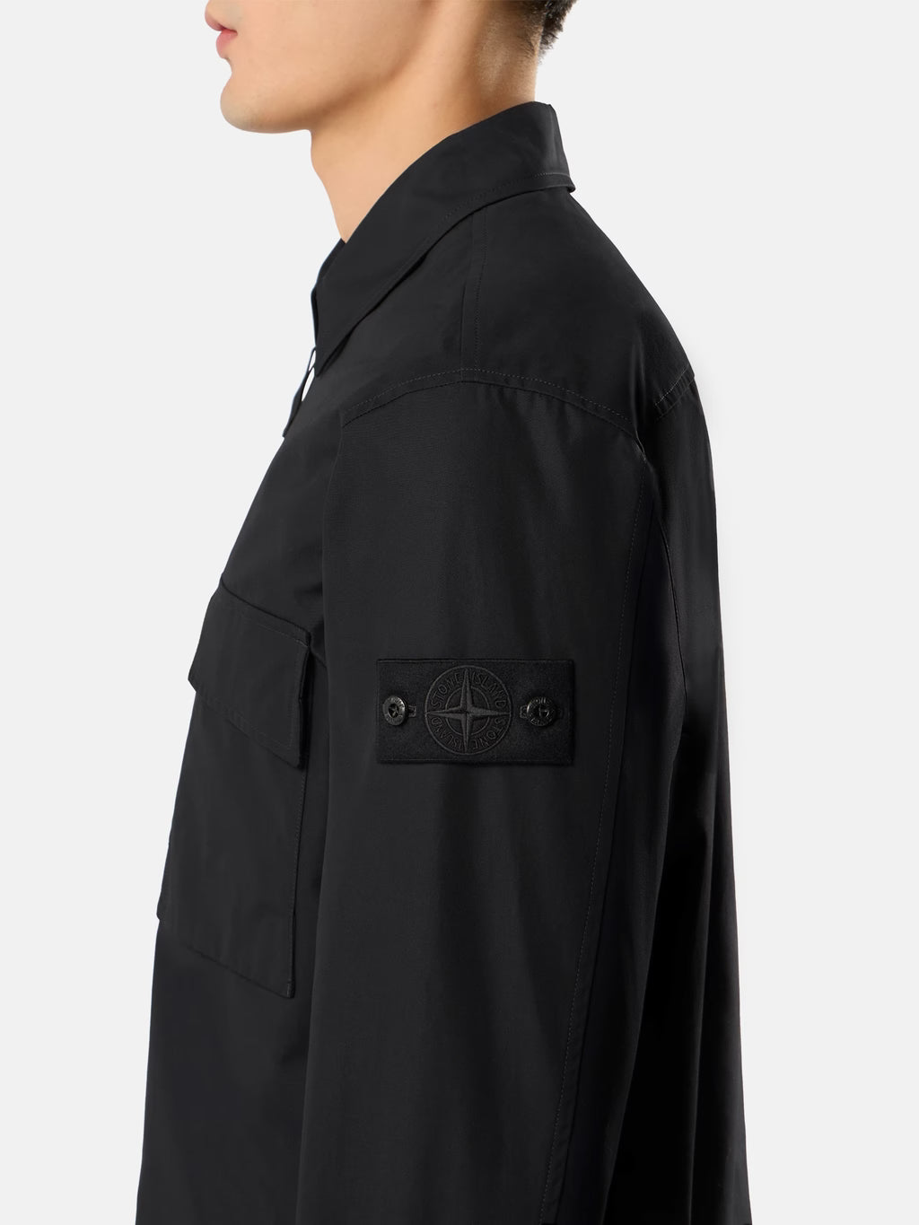 Stone Island All-Weather Cotton Canvas Ghost Overshirt in Black