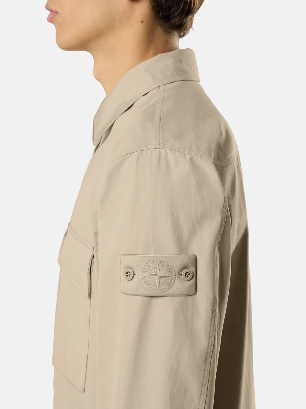Stone Island All-Weather Cotton Canvas Ghost Overshirt in Beige