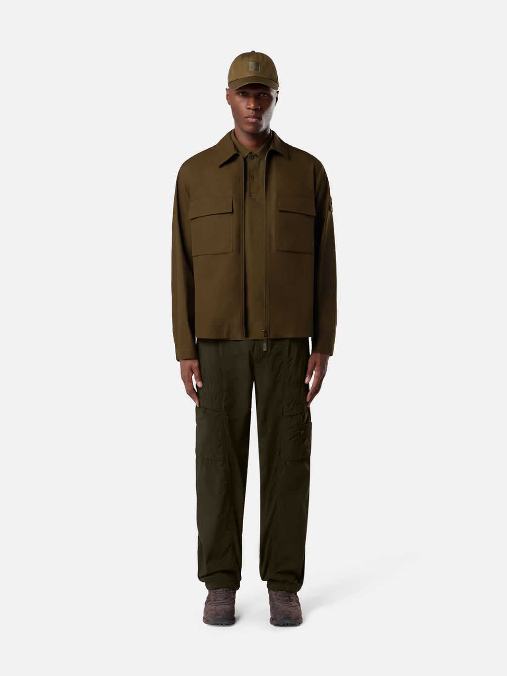 Stone Island All-Weather Cotton Canvas Ghost Overshirt in Military Green