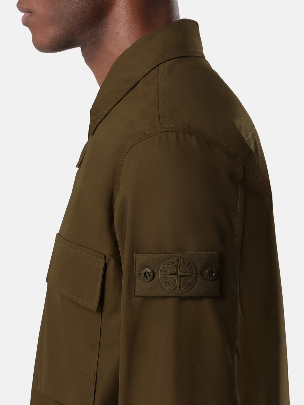 Stone Island All-Weather Cotton Canvas Ghost Overshirt in Military Green