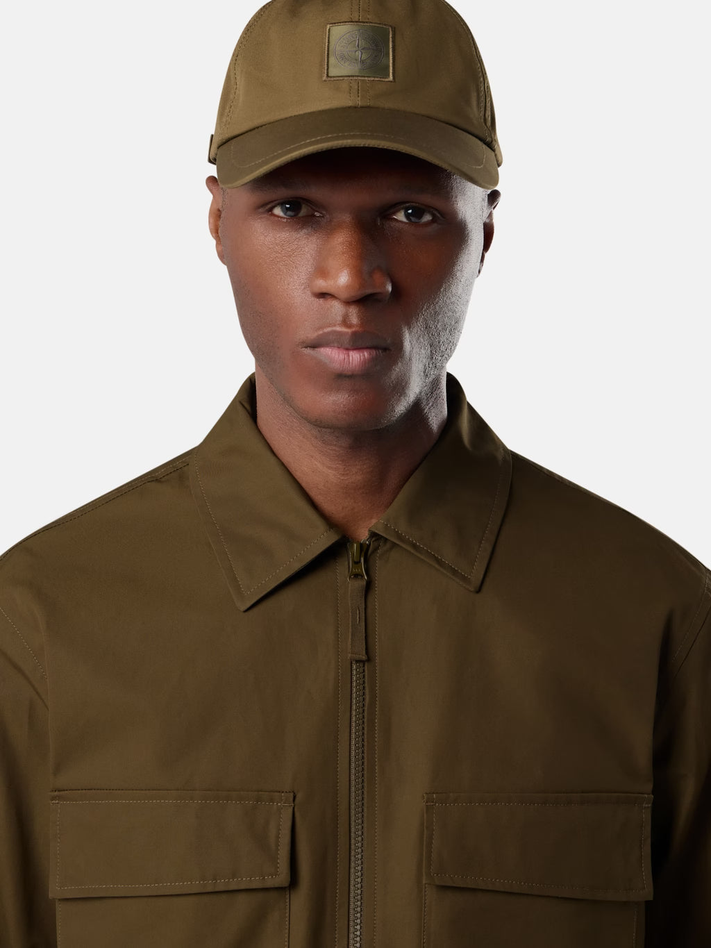 Stone Island All-Weather Cotton Canvas Ghost Overshirt in Military Green