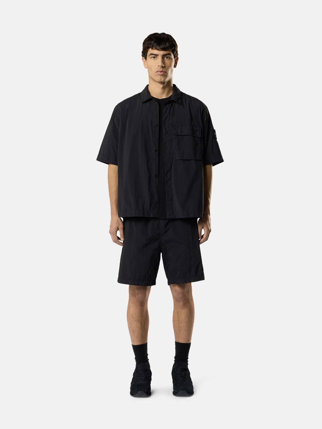 Stone Island Nylon Smerigliato Ghost Short-Sleeve Shirt in Black