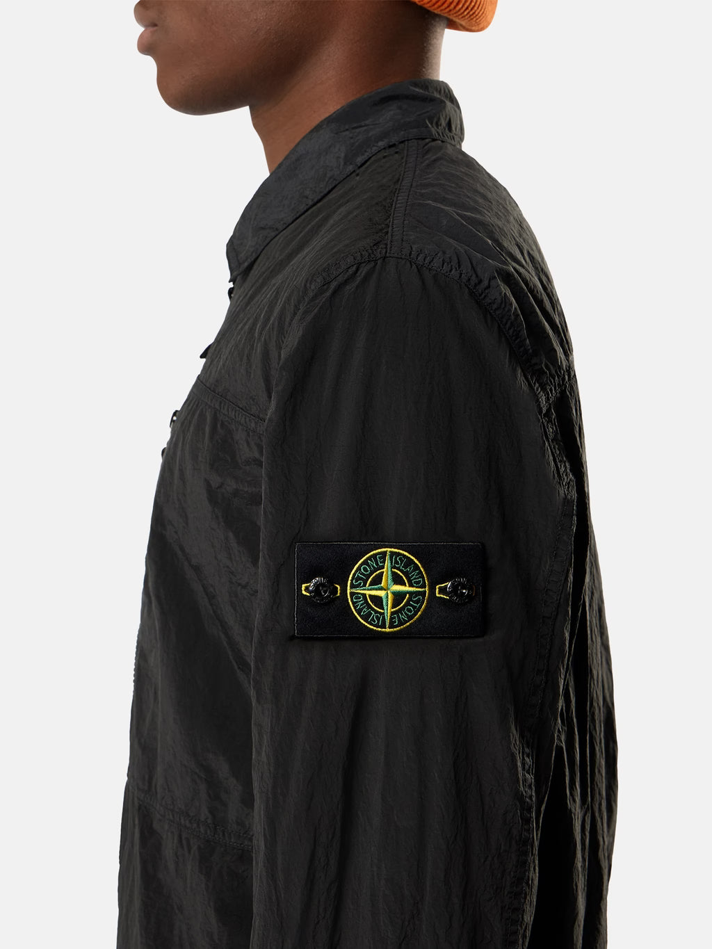 Stone Island Nylon Metal Chest Pocket Overshirt in Black