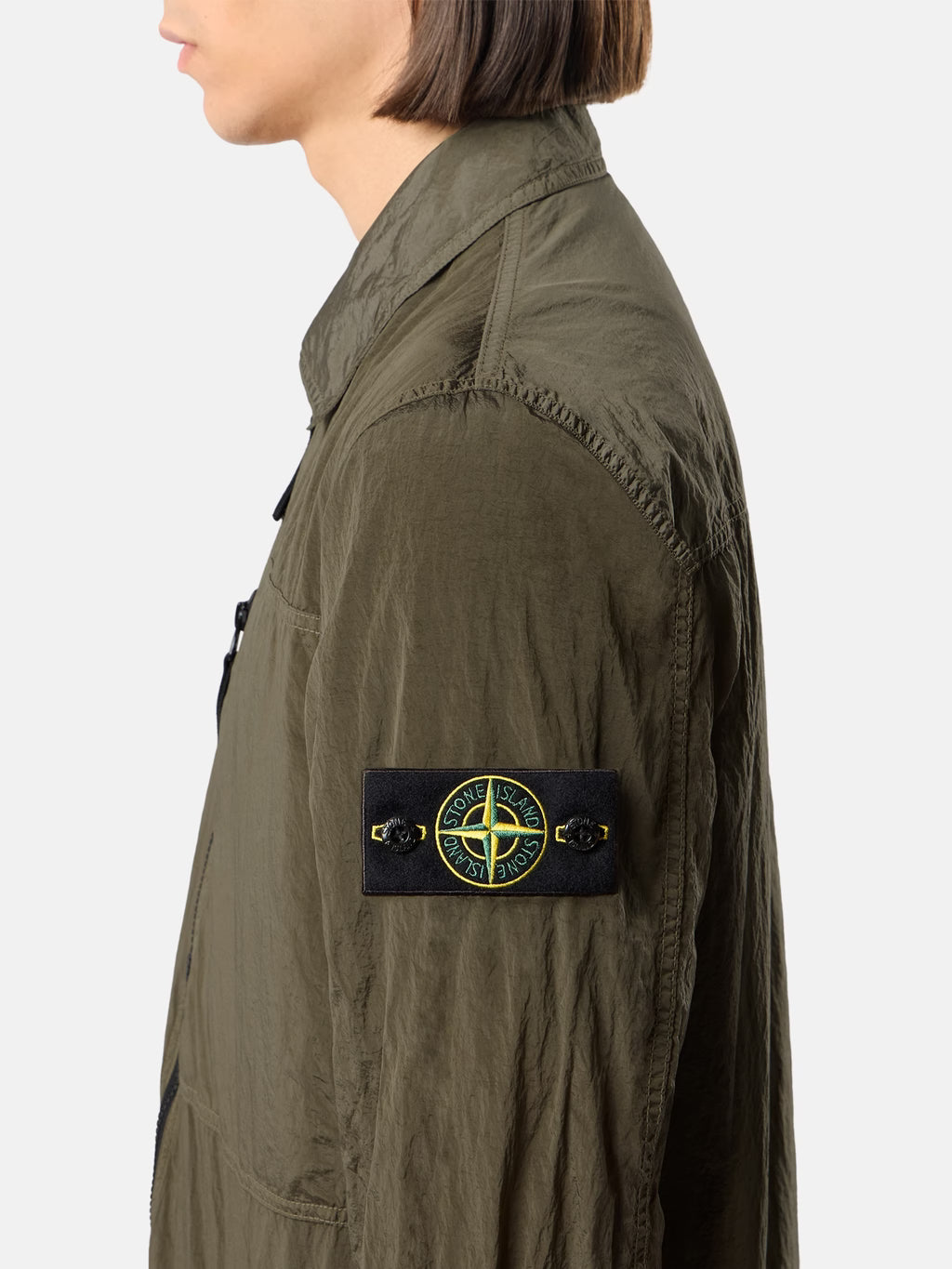 Stone Island Nylon Metal Chest Pocket Overshirt in Military Green