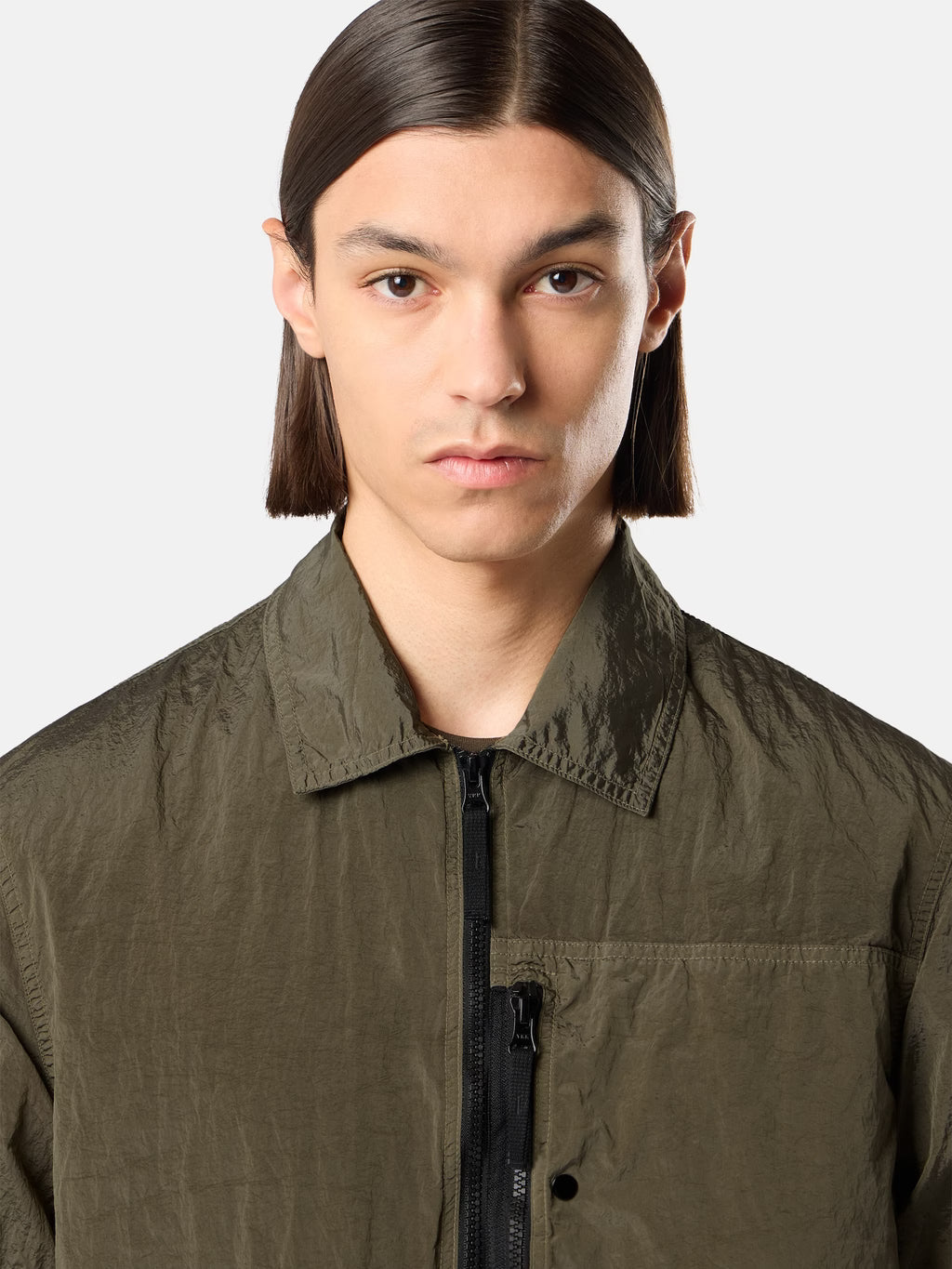 Stone Island Nylon Metal Chest Pocket Overshirt in Military Green