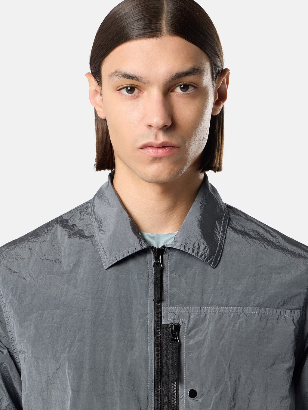 Stone Island Nylon Metal Chest Pocket Overshirt in Ash Grey