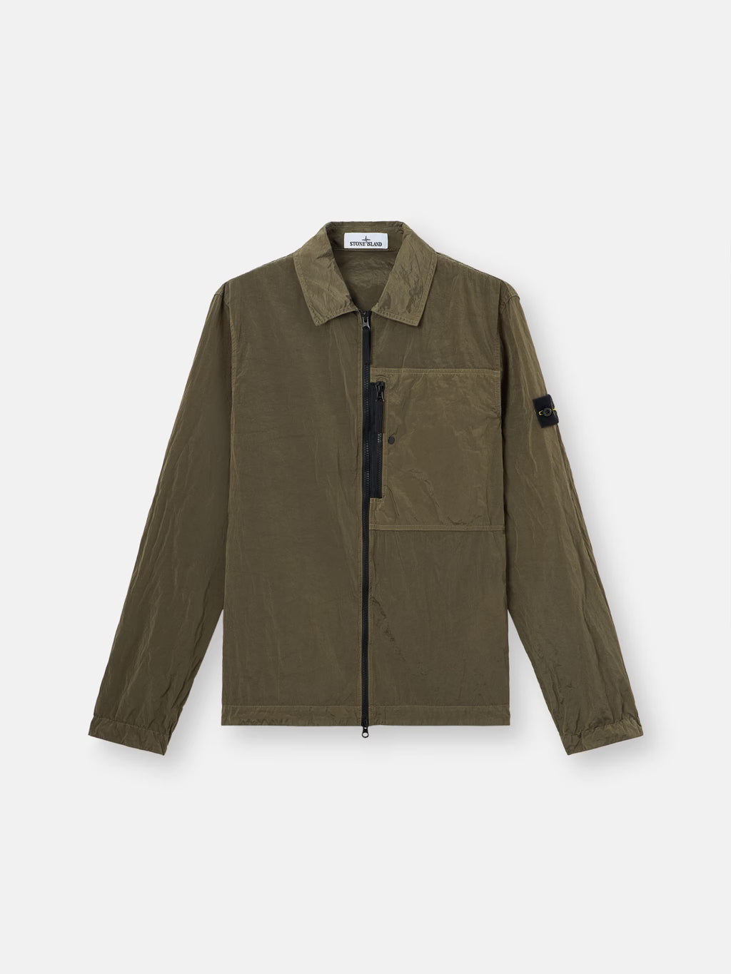 Stone Island Nylon Metal Chest Pocket Overshirt in Military Green