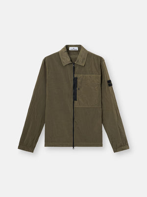 Stone Island Nylon Metal Chest Pocket Overshirt in Military Green