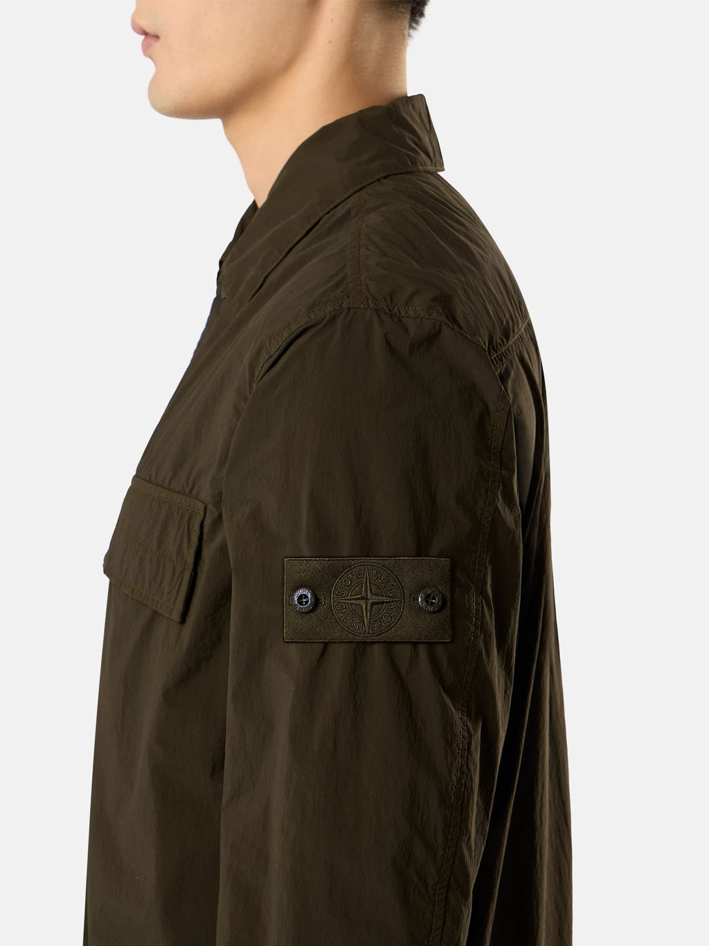 Stone Island Ghost Nylon Smerigliato Overshirt in Military Green