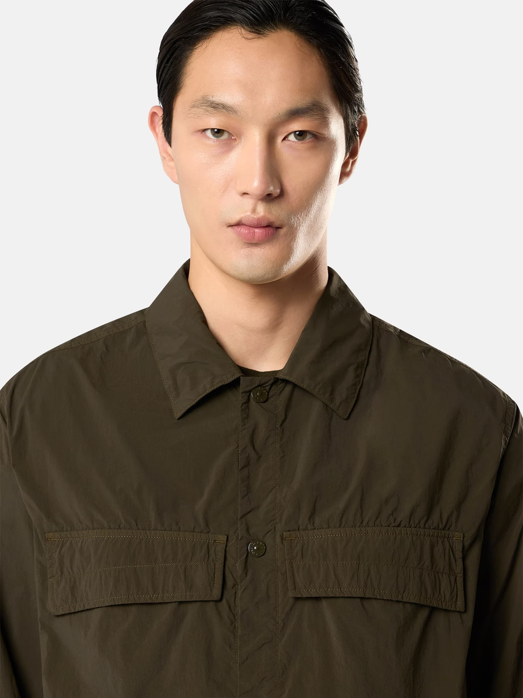 Stone Island Ghost Nylon Smerigliato Overshirt in Military Green