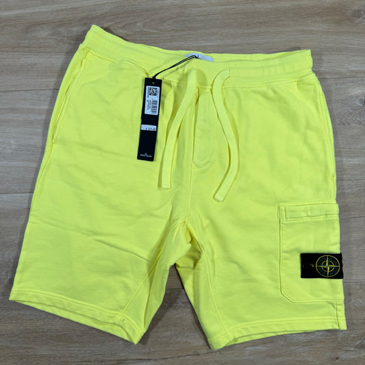 Stone Island Garment Dyed Fleece Shorts in Neon Yellow