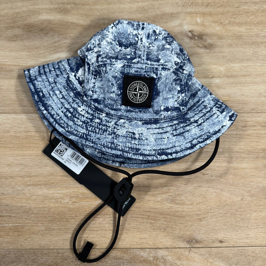 Stone Island White Pigment Tela Bucket Hat in Marine Blue
