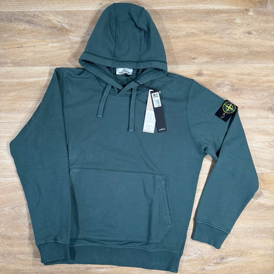 Stone Island Organic Cotton Fleece Pullover Hoodie in Bottle Green