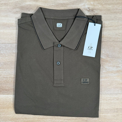 C.P. Company Stretch Piquet Striped Collar Polo Shirt in Ivy Green