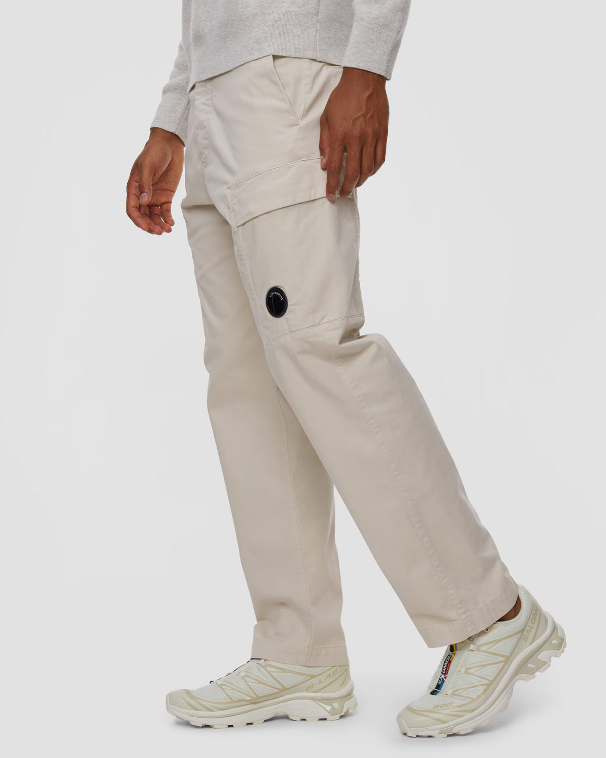 C.P. Company Stretch Sateen Lens Cargo Pants in Silver Birch