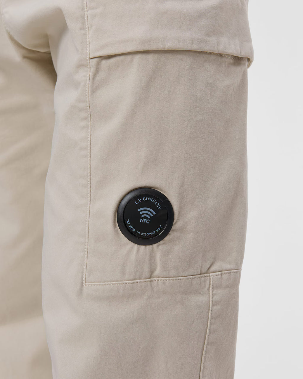 C.P. Company Stretch Sateen Lens Cargo Pants in Silver Birch