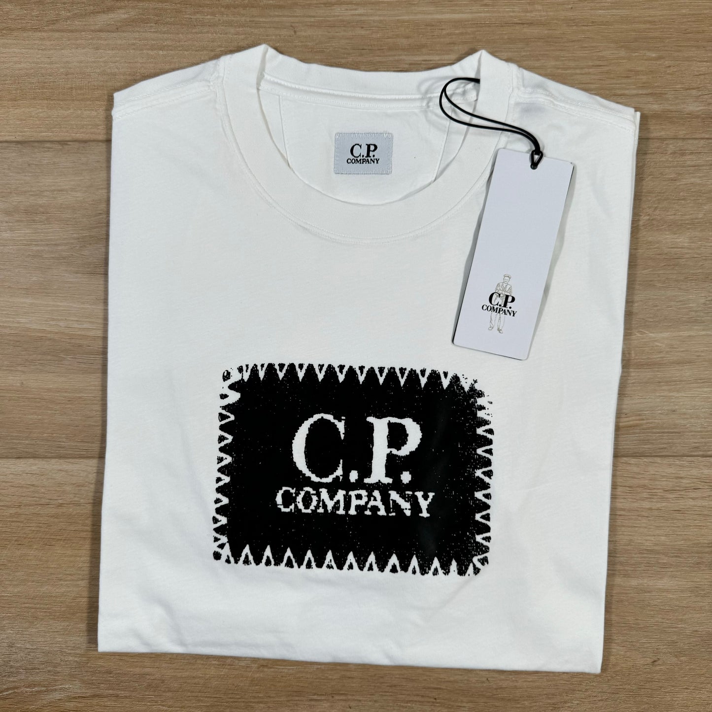 C.P. Company Stitch Block Logo T-Shirt in Gauze White