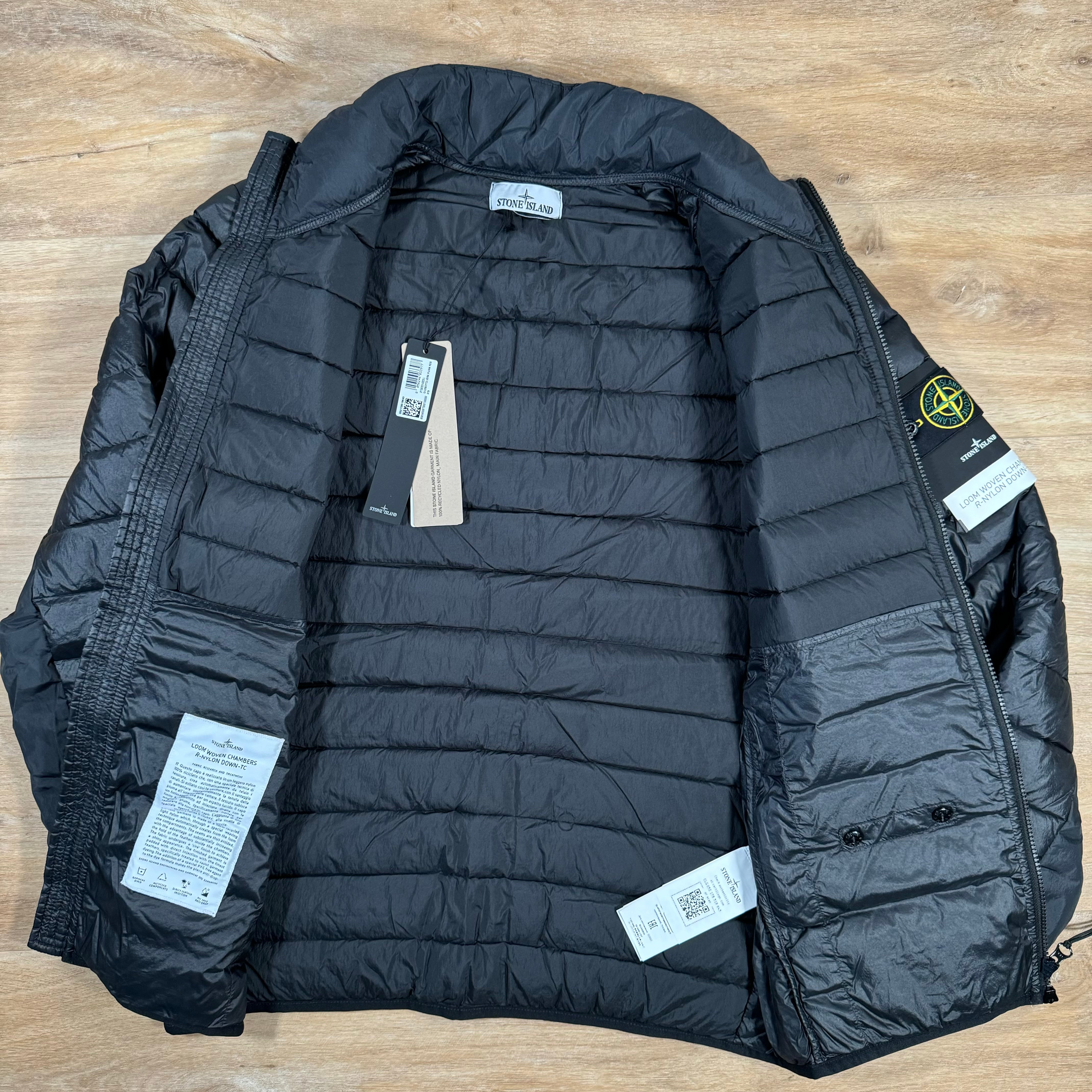 Stone Island Loom Woven Chambers Nylon Down TC Jacket in Black LABEL MENSWEAR