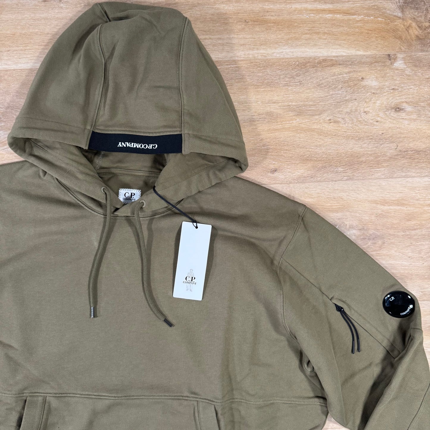 C.P. Company Diagonal Raised Fleece Lens Hoodie in Capers Green
