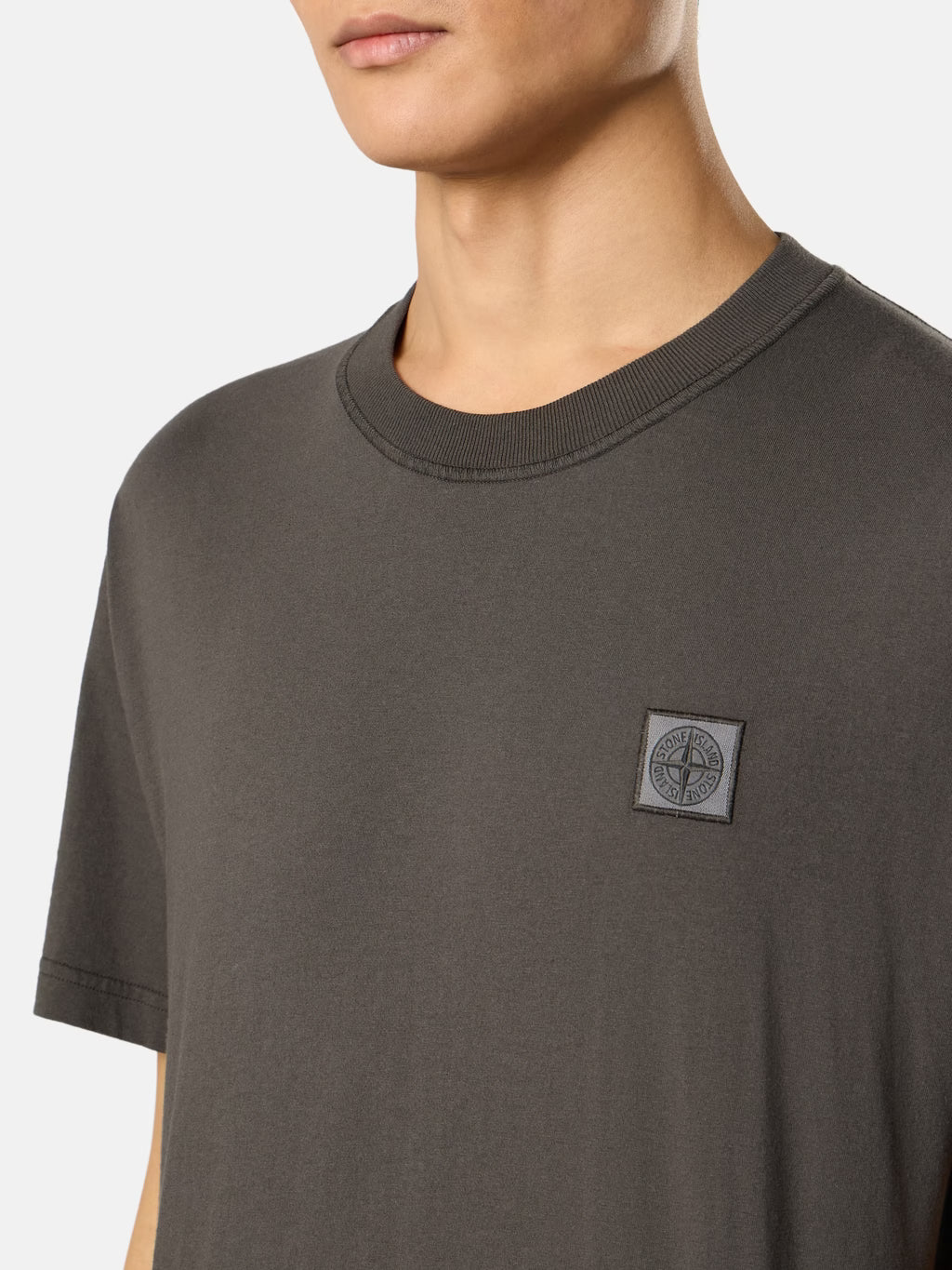 Stone Island 'Fissato' Effect Compass Patch T-Shirt in Charcoal Grey