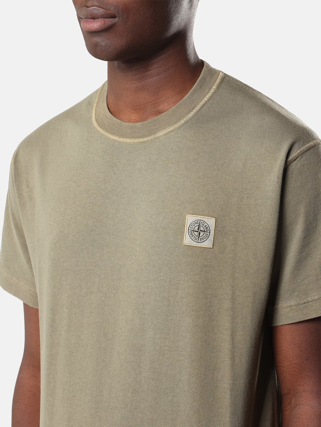 Stone Island 'Fissato' Effect Compass Patch T-Shirt in Military Green