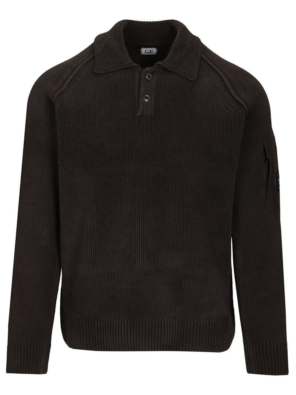 C.P. Company Chenille Cotton Lens Polo Sweater in Black