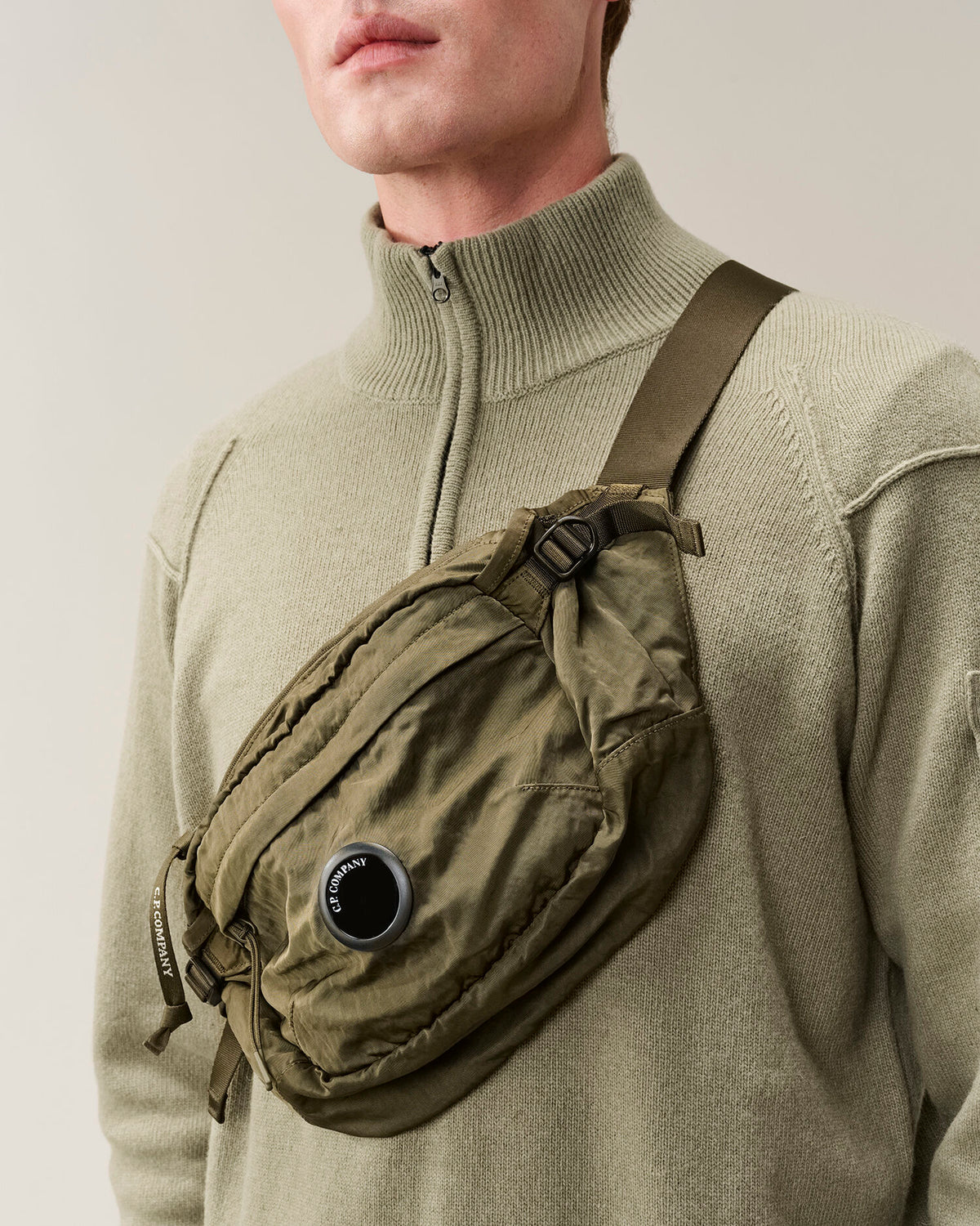 C.P. Company Nylon B Lens Waist Bag in Ivy Green