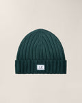 C.P. Company Extra Fine Merino Wool Logo Beanie in Ponderosa Pine - Green