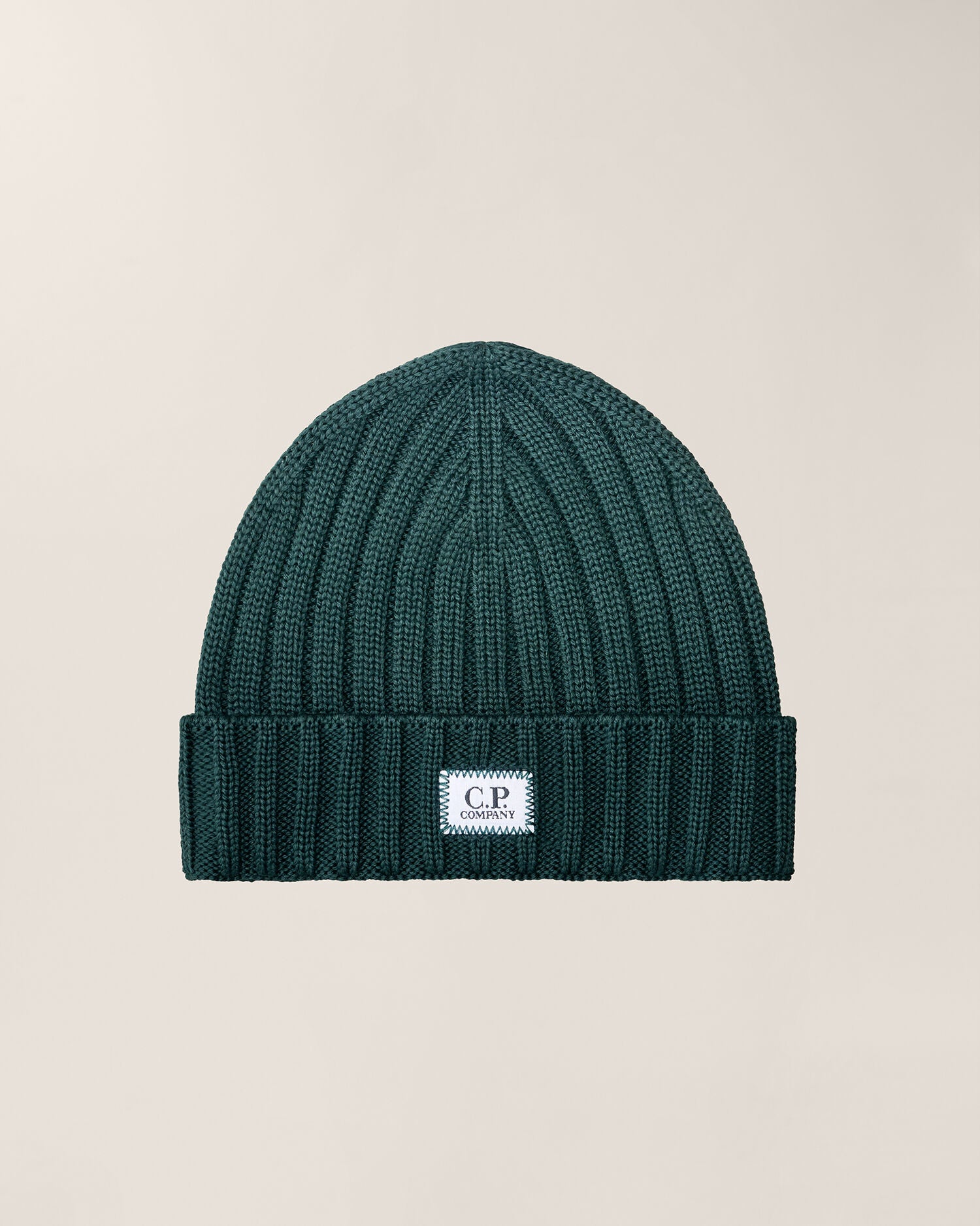 C.P. Company Extra Fine Merino Wool Logo Beanie in Ponderosa Pine - Green