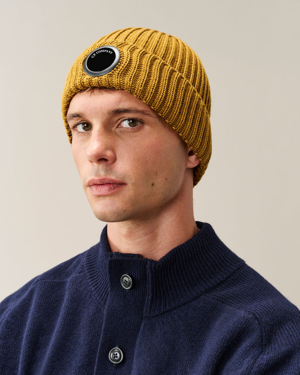 C.P. Company Extra Fine Merino Wool Lens Beanie in Buck Thorn Brown
