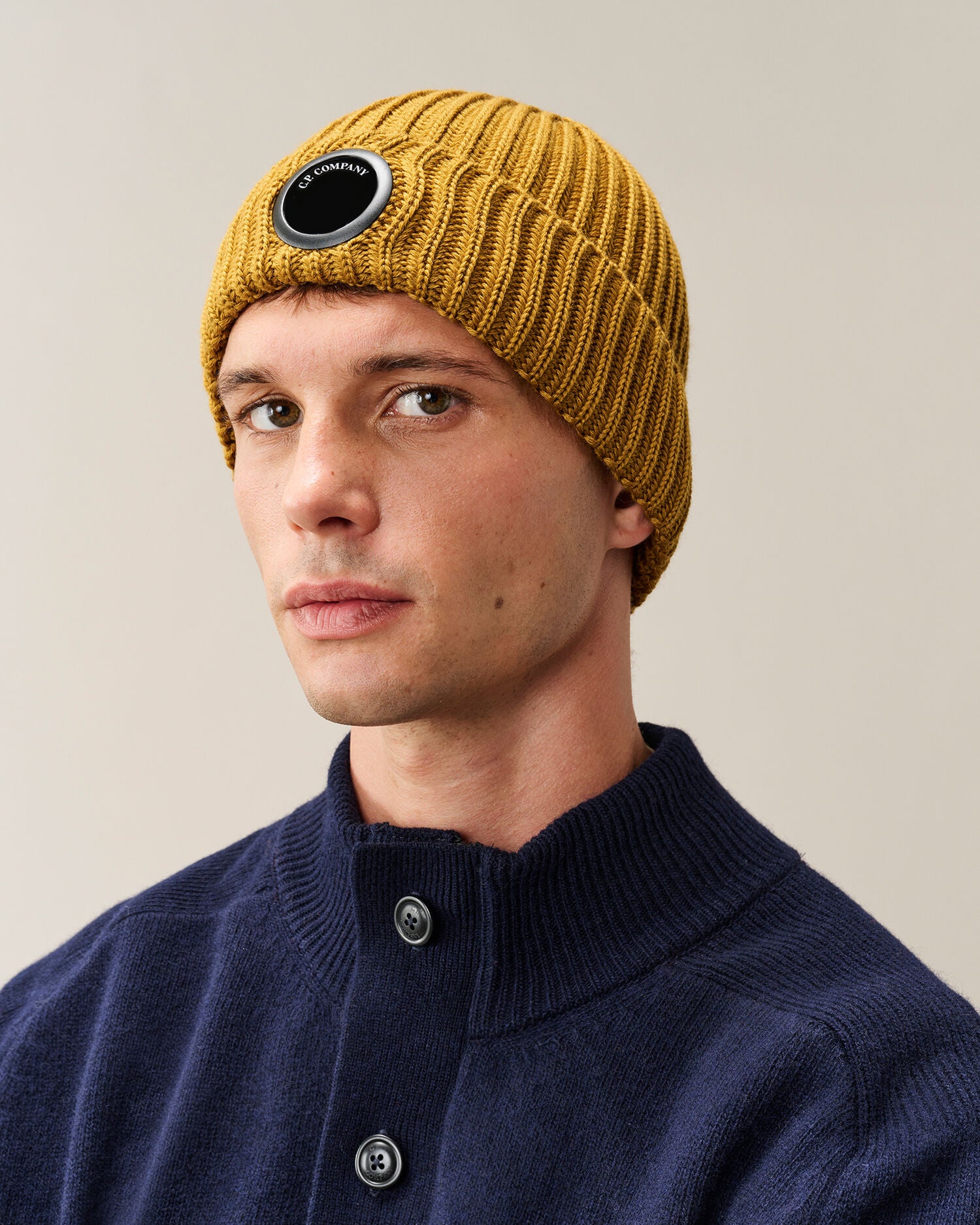 C.P. Company Extra Fine Merino Wool Lens Beanie in Buck Thorn Brown