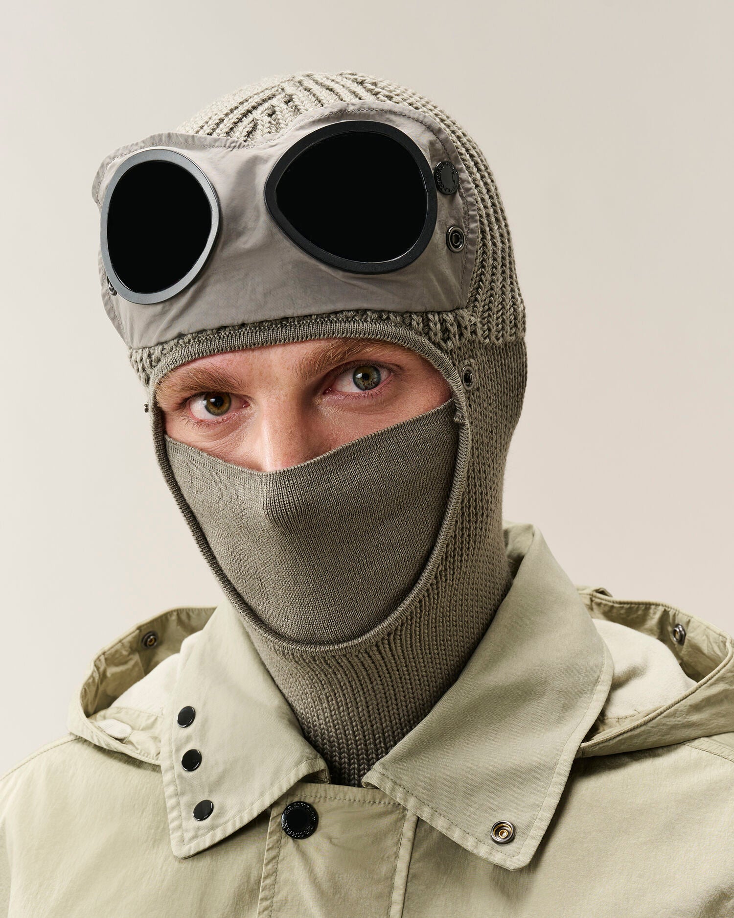C.P. Company Merino Wool Goggle Balaclava in Fallen Rock - Beige