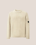 C.P. Company Full Rib Cotton Lens Crewneck Sweater in Silver Birch