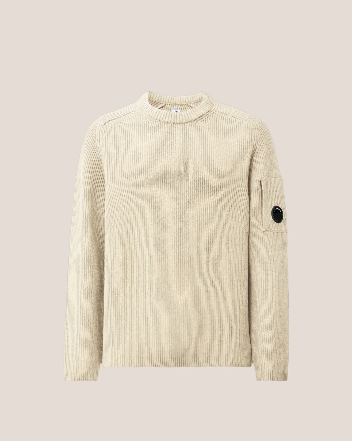 C.P. Company Full Rib Cotton Lens Crewneck Sweater in Silver Birch