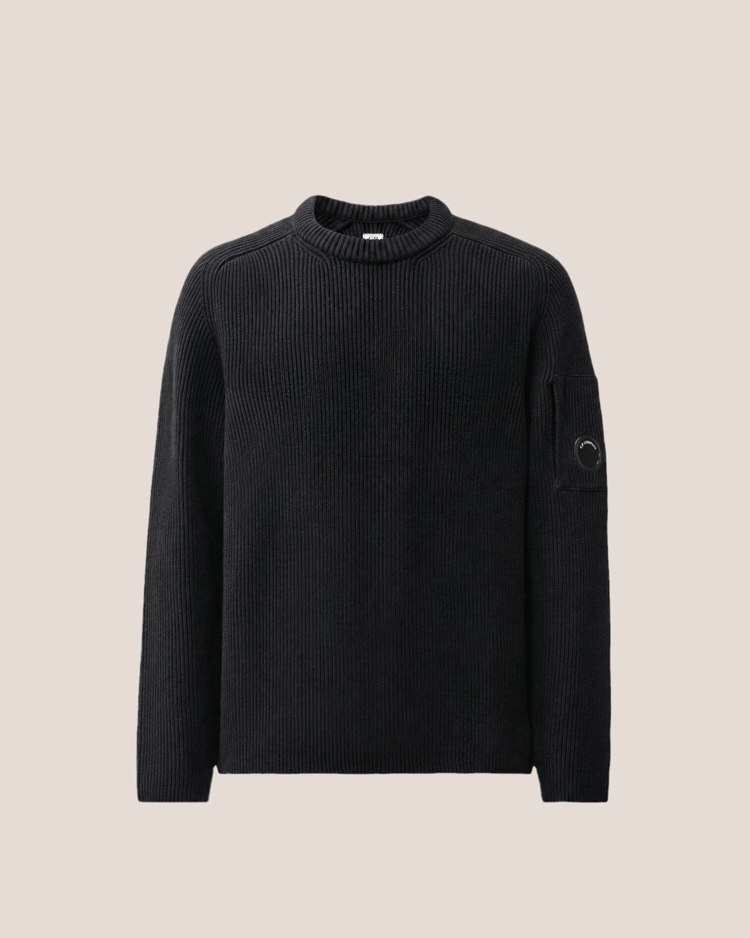 C.P. Company Full Rib Cotton Lens Crewneck Sweater in Black