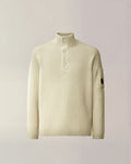 C.P. Company Full Rib Cotton Half Button Lens Sweater in Silver Birch