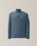 C.P. Company Full Rib Cotton Half Button Lens Sweater in Orion Blue