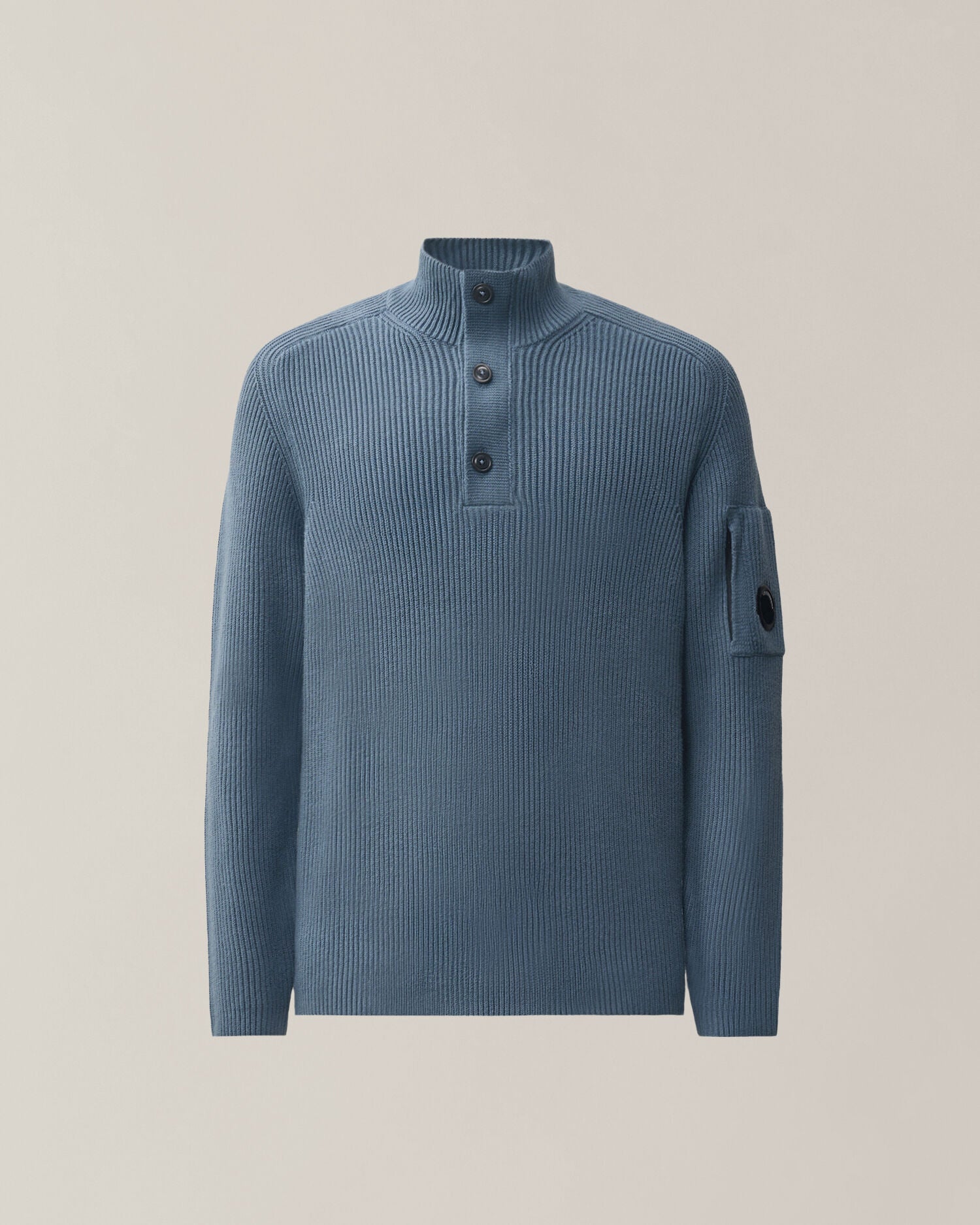 C.P. Company Full Rib Cotton Half Button Lens Sweater in Orion Blue