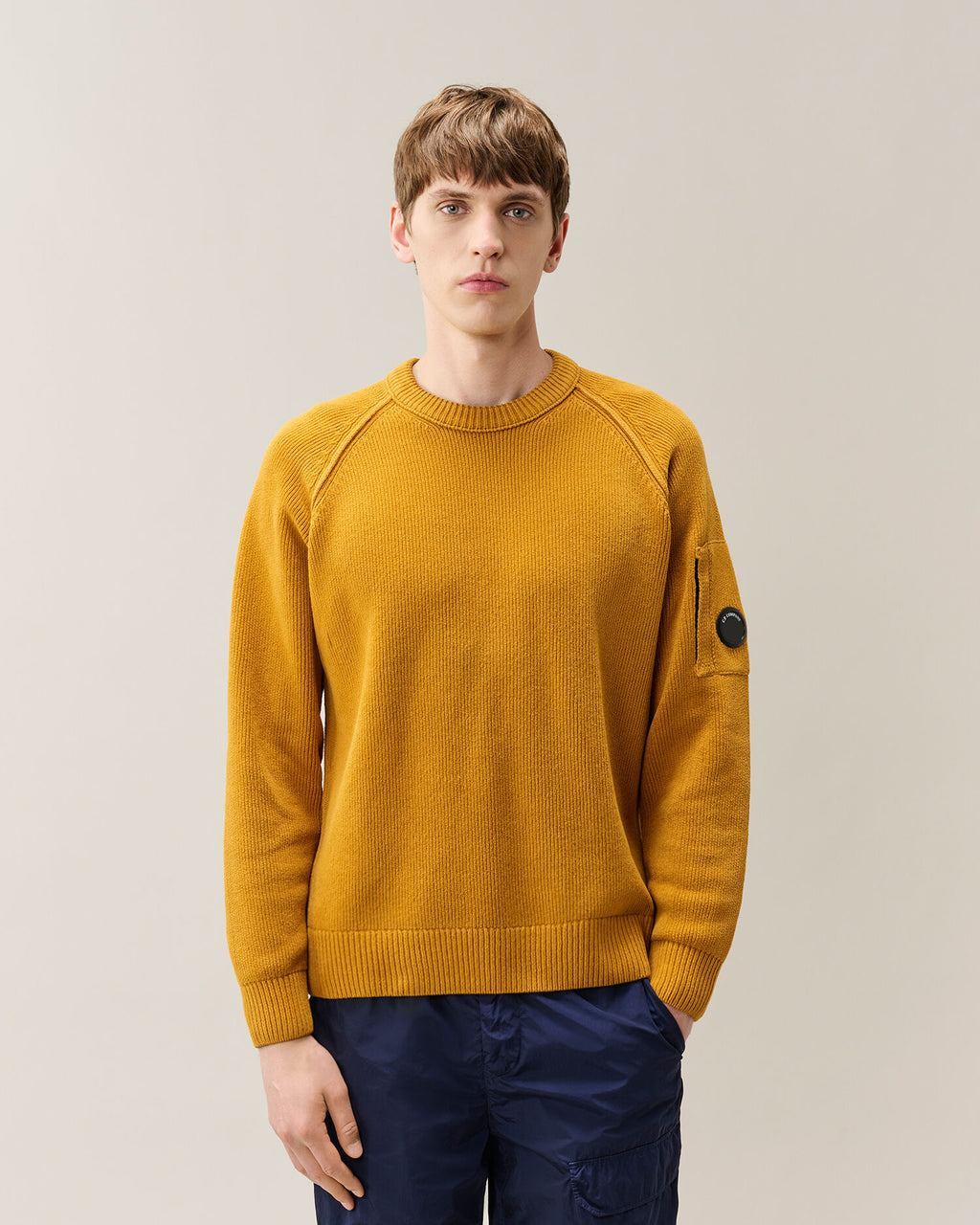 C.P. Company Chenille Cotton Lens Crewneck Sweater in Buck Thorn Brown
