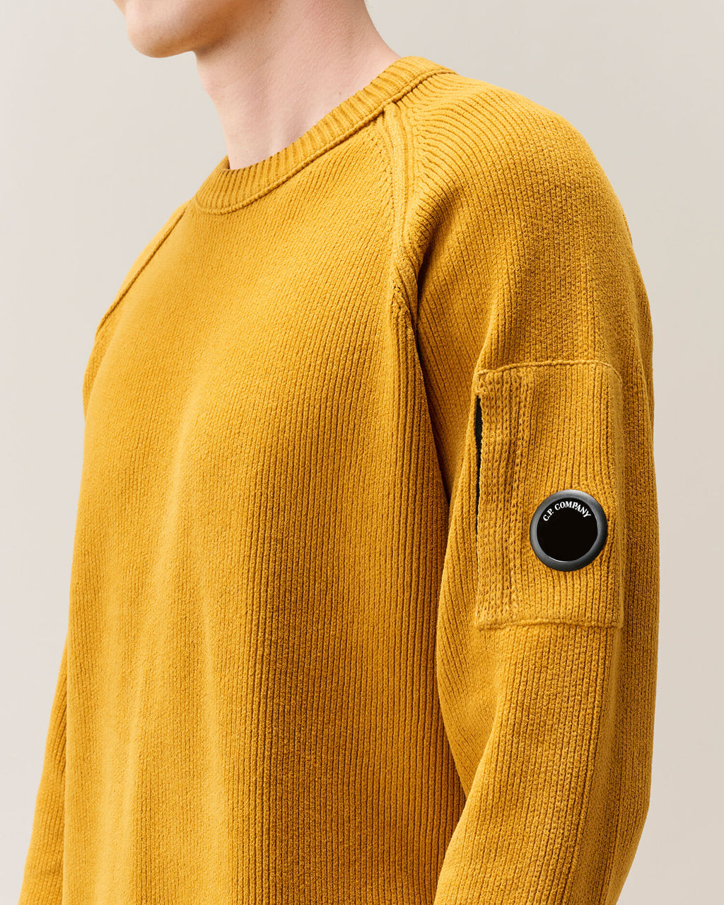 C.P. Company Chenille Cotton Lens Crewneck Sweater in Buck Thorn Brown