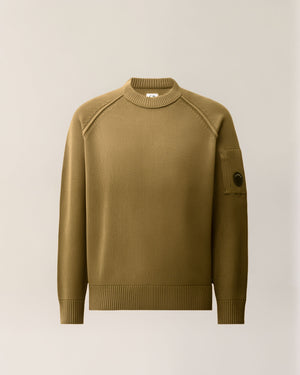 C.P. Company Chenille Cotton Lens Crewneck Sweater in Ermine - Beige